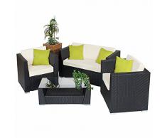 TecTake Salon de Jardin Résine Tressée Poly Rotin Aluminium noir+ 4 oreillers supplémentaires