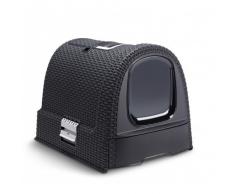 CURVER | Maison de toilette pour chat, Anthracite, Pet rattan, 51,5x38,5x40 cm
