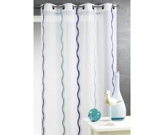 HomeMaison HM69281982 Voilage en Jacquard à Rayures Verticales Ondulés Polyester Bleu 140 x 260 cm