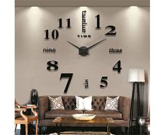 GUFAN® 3D DIY Pendule Murale Moderne Métallique Horloge de Salon Décoration (noir)