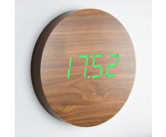Click Clock Noyer Horloge Murale LED Vert