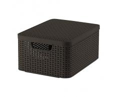 Curver 205847 Aspect Rotin Style Boîte de Rangement Taille M + Couvercle 2E Génération Polypropylène Chocolat 39,29 x 29,3 x 18,7 cm