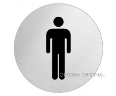 OFFORM Plaque de porte en acier inox brossé, pictogramme "Toilettes Hommes", Ø 100 mm No.7703