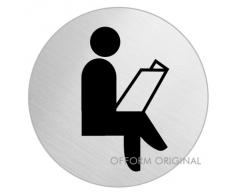 OFFORM Plaque de porte en acier inox brossé, pictogramme "Salle d'attente" Ø 100 mm No.7765