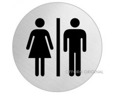 OFFORM Plaque de porte en acier inox brossé, pictogramme "WC Femmes & Hommes", Ø 130 mm No.6958