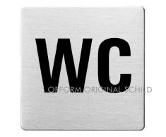 OFFORM Plaque de porte en acier inox brossé, pictogramme "WC Texte", 85x85 mm No.8930
