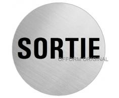 OFFORM Plaque de porte en acier inox brossé, pictogramme "Sortie" Ø 100 mm No.7597
