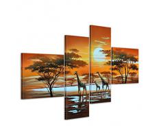 Inconnu Bilderdepot24 Girafe Afrique M3 Tableau Peinture, Sur Toile, Peint à La Main, 100x70cm Ensemble De 4 Pièces 245
