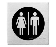 OFFORM Plaque de porte en acier inox brossé, pictogramme "WC Hommes & Femmes", 85x85 mm No.48133