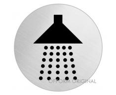 OFFORM Plaque de porte en acier inox brossé, pictogramme "Douche", Ø 75 mm No.8485