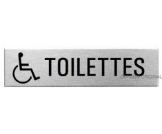 OFFORM Plaque de Porte en Acier INOX brossé, Pictogramme Toilettes Handicapés 160 x 40 mm No.8233