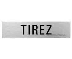 OFFORM Plaque de porte en acier inox brossé l Pictogramme"Tirez" 160 x 40 mm No.27076