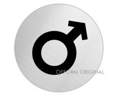 OFFORM Plaque de porte en acier inox brossé, pictogramme "Symbole WC Hommes" Ø 75 mm No.39054