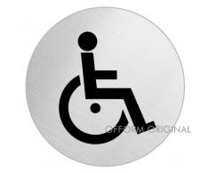 OFFORM Plaque de porte en acier inox brossé, pictogramme "Handicapés", Ø 75 mm No.39058