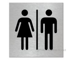 OFFORM Plaque de porte en aluminium brossé"WC Femmes/Hommes" 120x120mm No.17135-S