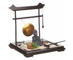 Coffret Jardin ZEN Bouddha sur un plateau en bois avec gong, 2 photophores , fleur et plante , sable et galets etc...