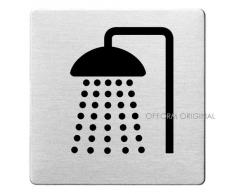 OFFORM Plaque de porte en acier inox brossé, pictogramme "Douche", 85x85 mm No.8997