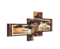 Bilderdepot24 509 African Savannah M2 Tableau sur toile 4 pièces Peint à la main Motif savane africaine 140 x 80 cm
