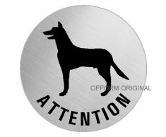 OFFORM Plaque de porte en acier inox brossé "Attention au chien" Ø 75 mm No.39026
