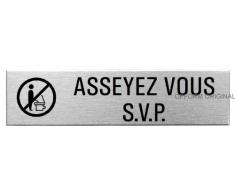 OFFORM Plaque de porte en acier inox brossé, pictogramme "Asseyez vous s.v.p." 160 x 40 mm No.8229