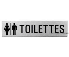 Plaque de Porte - Toilettes Femmes et Hommes | Panneau de Signalétique en Acier Inoxidable brossé avec Pictogramme 160x40 mm Produit Original dOfform No.8232