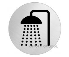 OFFORM Plaque de porte en acier inox brossé, pictogramme "Douche", Ø 75 mm No.39020