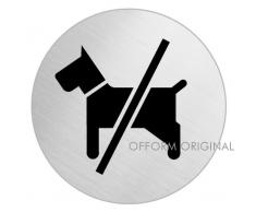 OFFORM Plaque de porte en acier inox brossé, pictogramme "Chiens interdits", Ø 75 mm No.39065
