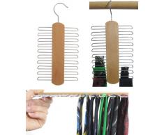 Cintre Porte-Cravates - Bois de Hêtre - 20 Cravates, 2 Pièces