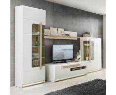 Parete attrezzata Azuma in bianco lucido e rovere fresato