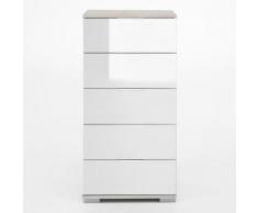 Cassettiera Girasole II 5 cassetti in essenza rovere sbiancato e vetro bianco