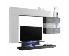 Parete attrezzata Line XI in bianco lucido e rovere grigio