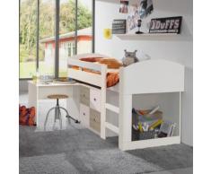 Letto singolo combinato Lillà I in bianco opaco e rovere fresato