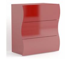 Comodino Onda II con tre cassetti in rosso lucido