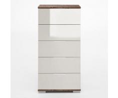Cassettiera Girasole II 5 cassetti in essenza rovere bruciato e vetro beige