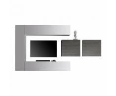 Parete attrezzata Cube XIII in bianco lucido e rovere grigio