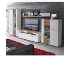 Parete attrezzata Arpa in rovere rustico e bianco lucido