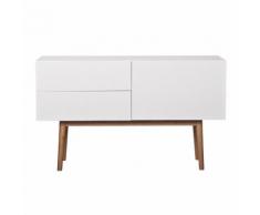 Comò High on Wood 120 con anta e cassetti in legno naturale e bianco