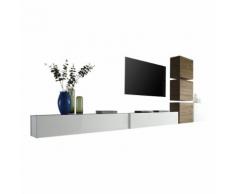 Parete attrezzata Cube VIII in bianco lucido e rovere miele