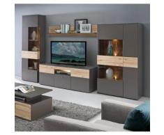 Parete attrezzata Cello I in grigio pietra e rovere rustico