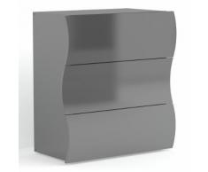 Comodino Onda II con tre cassetti in antracite lucido