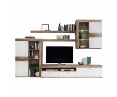 Parete attrezzata Zukra in bianco opaco e rovere rustico