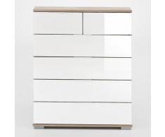 Cassettiera Girasole IV 6 cassetti in essenza rovere fresato e vetro bianco