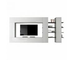 Parete attrezzata Line IX in bianco lucido e rovere wengè