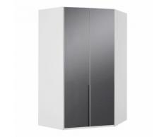 Armadio angolare Bluma C in bianco opaco e vetro grigio