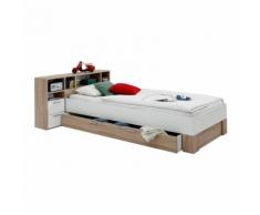Letto singolo Nodus reversibile con scaffale in essenza rovere e bianco