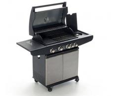 Caesaroo BARBECUE A GAS MOBILETTO CON RUOTE FORNO TERMOMETRO 4 BRUCIATORI PIEZO RACCOGLITORE OLIO 4F DELUXE