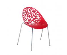 Moderna sedia da pranzo in metallo e plastica rossa - MUMFORD