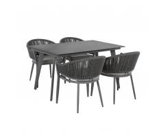 Set di un tavolo e 4 sedie da giardino color grigio MILETO