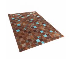 Tappeto patchwork in pelle marrone e blu - 160x230cm - ALIAGA