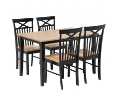 Set da pranzo di tavolo 120cm e 4 sedie in legno nero HOUSTON